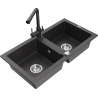 Mexen Mario granitový dřez 2-komorový s kuchyňskou baterií Duero, černý skvrnitý - 6504-76-671600-76