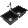Mexen Mario žulový dřez dvoukomorový s kuchyňskou baterií Duero, černý - 6504-77-671600-00