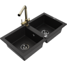 Mexen Mario žulový dřez s 2 komorami a kuchyňskou baterií Duero, černý - 6504-77-671600-50-B