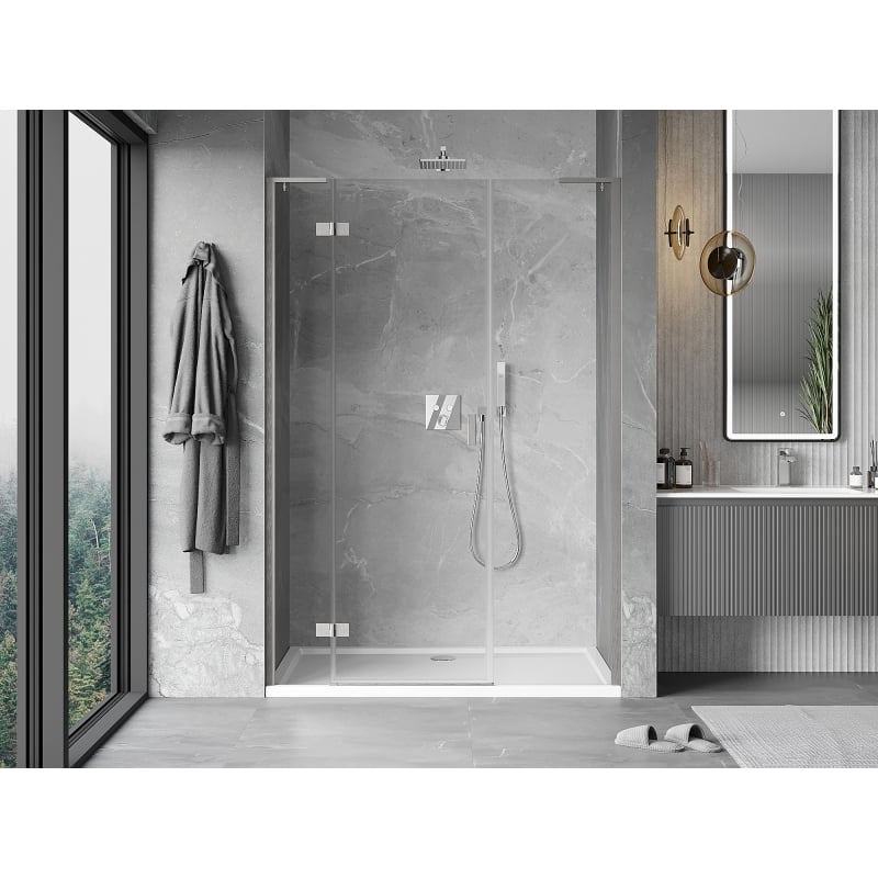 Mexen Mist-H L levé otevírací sprchové dveře 135 cm, průhledné, kartáčovaný nikl - 8A5L-135-001-97-00-L