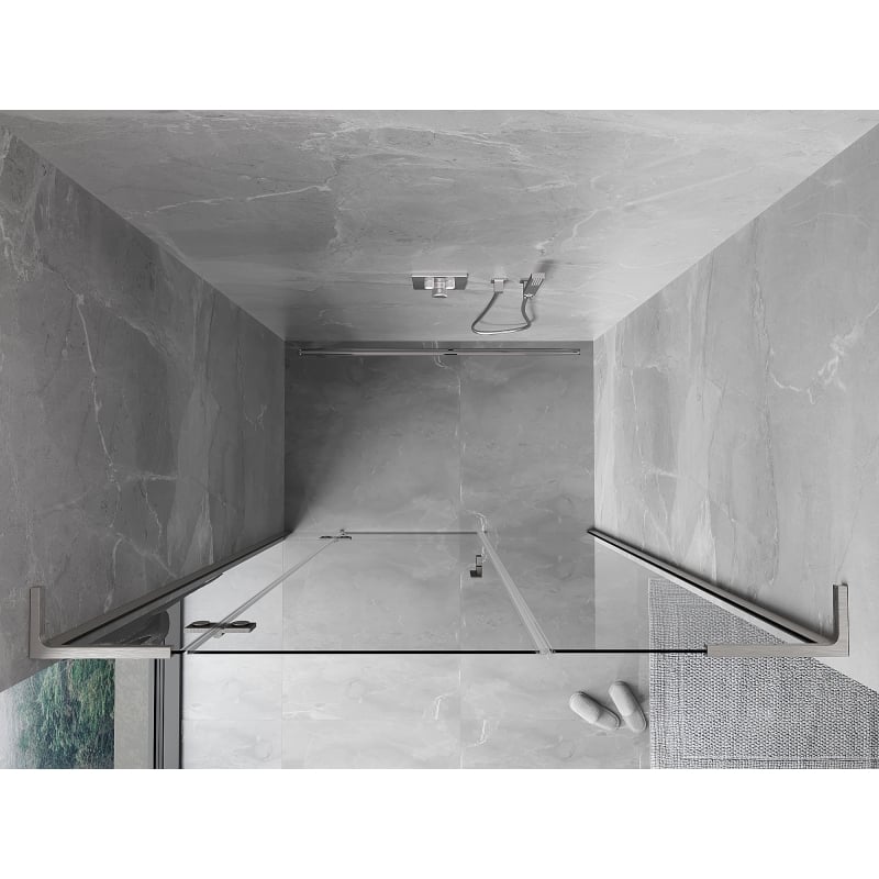 Mexen Mist-H L levé otevírací sprchové dveře 135 cm, průhledné, kartáčovaný nikl - 8A5L-135-001-97-00-L