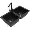 Mexen Mario dřez granitový 2-komorový s kuchyňskou baterií Duero, černý - 6504-77-671600-70-B