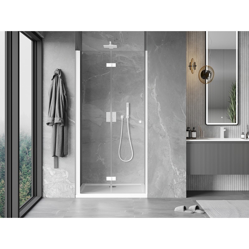 Mexen Mist-F skládací sprchové dveře levé 85 cm, transparentní, bílé - 8A6-085-000-20-00-L
