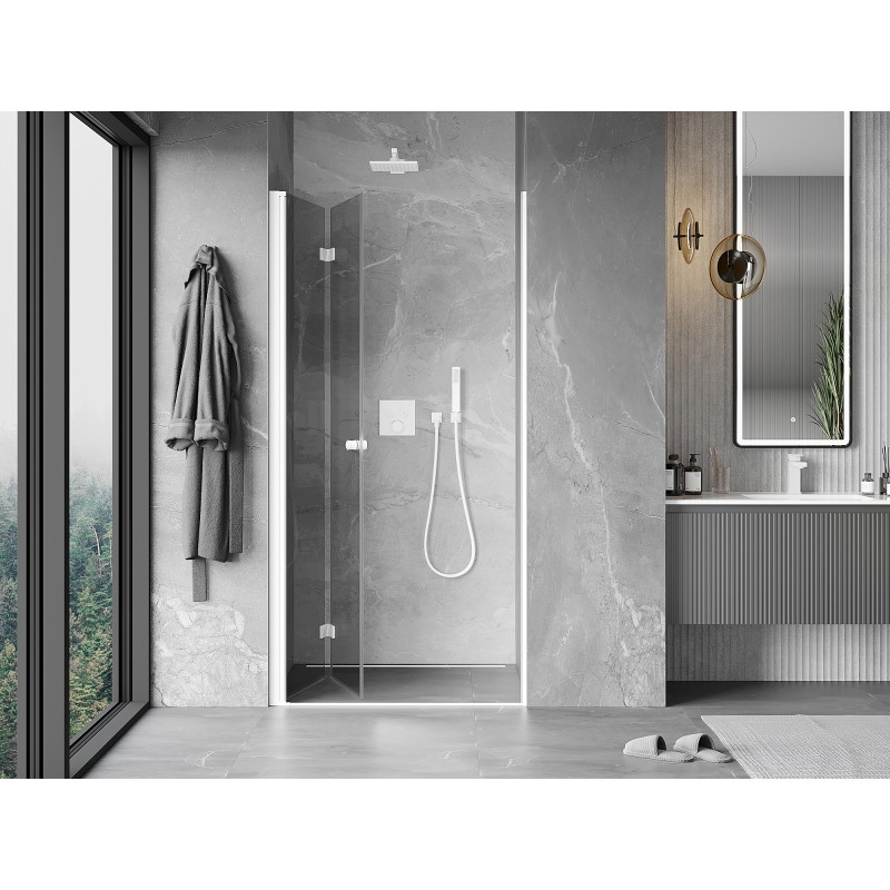 Mexen Mist-F skládací sprchové dveře levé 85 cm, transparentní, bílé - 8A6-085-000-20-00-L
