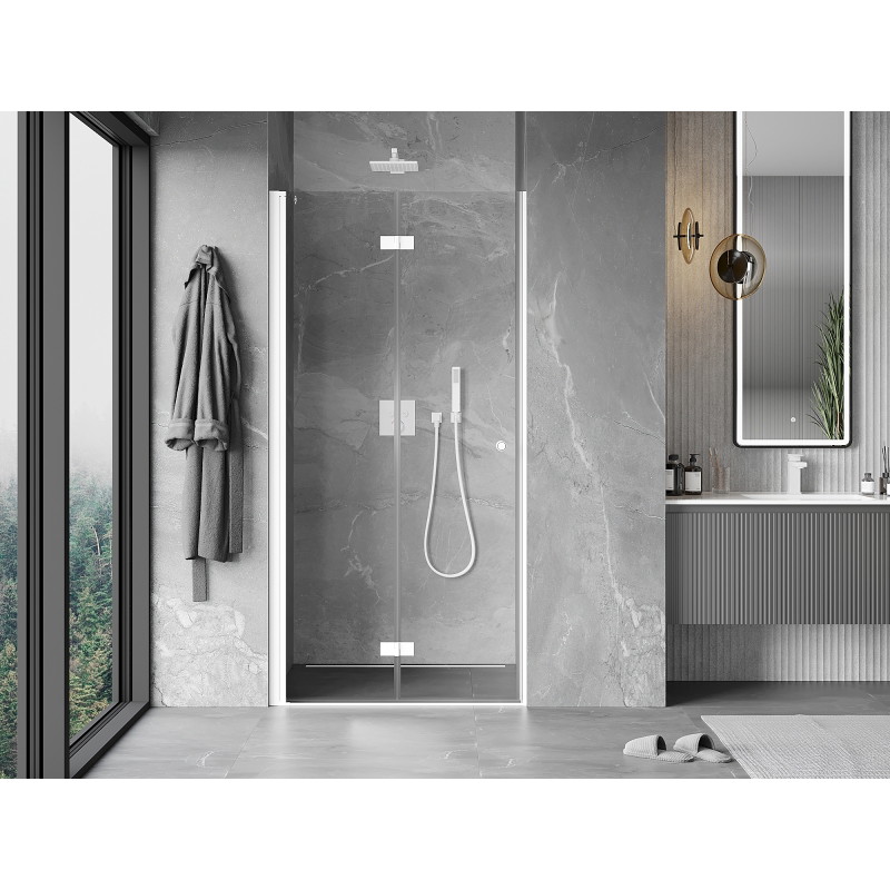 Mexen Mist-F skládací sprchové dveře levé 85 cm, transparentní, bílé - 8A6-085-000-20-00-L