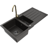 Mexen Andres granitový dřez 1,5-komorový s odkapávačem a kuchyňská baterie Telma, černá/zlatá - 6515-75-670200-50-B
