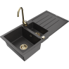 Mexen Andres granitový dřez 1,5-komorový s odkapávačem a kuchyňskou baterií Telma, černý skvrnitý - 6515-76-670200-50