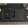 Mexen Andres žulový dřez 1,5-komorový s odkapávačem a kuchyňskou baterií Telma, černý skvrnitý - 6515-76-670200-70-B