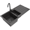 Mexen Andres žulový dřez 1,5-komorový s odkapávačem a kuchyňskou baterií Telma, černý skvrnitý - 6515-76-670200-70-B