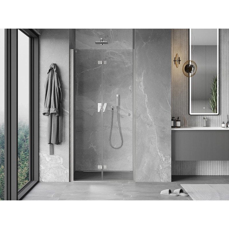 Mexen Mist-F skládací sprchové dveře levé 85 cm, transparentní, kartáčovaný nikl - 8A6-085-000-97-00-L