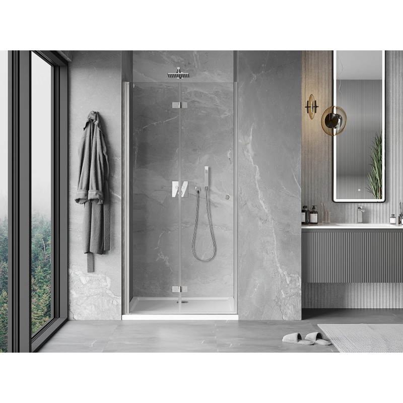 Mexen Mist-F skládací sprchové dveře levé 90 cm, transparentní, kartáčovaný nikl - 8A6-090-000-97-00-L