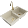 Mexen Tomas žulový dřez dvoukomorový s kuchyňskou baterií Telma, béžový - 6516-69-670200-50