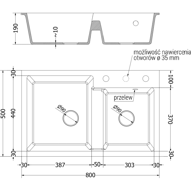 Mexen Tomas granitový dřez 2-komorový s kuchyňskou baterií Telma, šedý - 6516-71-670200-00