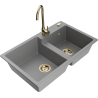 Mexen Tomas dřez granitový 2-komorový s kuchyňskou baterií Telma, šedý - 6516-71-670200-50