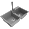 Mexen Tomas žulový dřez dvoukomorový s kuchyňskou baterií Telma, šedý - 6516-71-670200-71