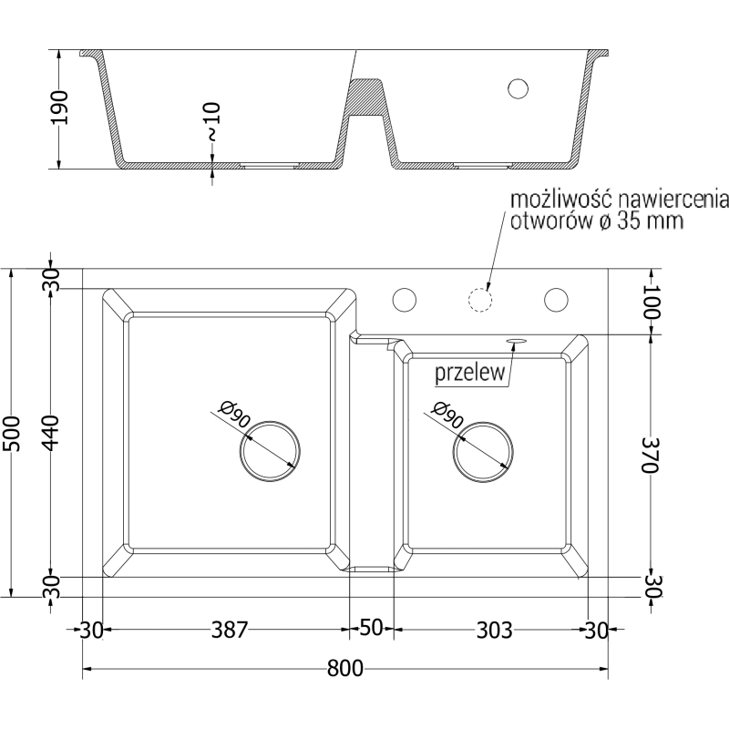 Mexen Tomas dřez granitový 2-komorový s kuchyňskou baterií Telma, černý kropenatý - 6516-76-670200-70