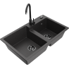 Mexen Tomas granitový dřez 2-komorový s kuchyňskou baterií Telma, černý kropenatý - 6516-76-670200-70-B