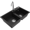 Mexen Tomas dřez žulový dvoukomorový s kuchyňskou baterií Telma, černý - 6516-77-670200-00