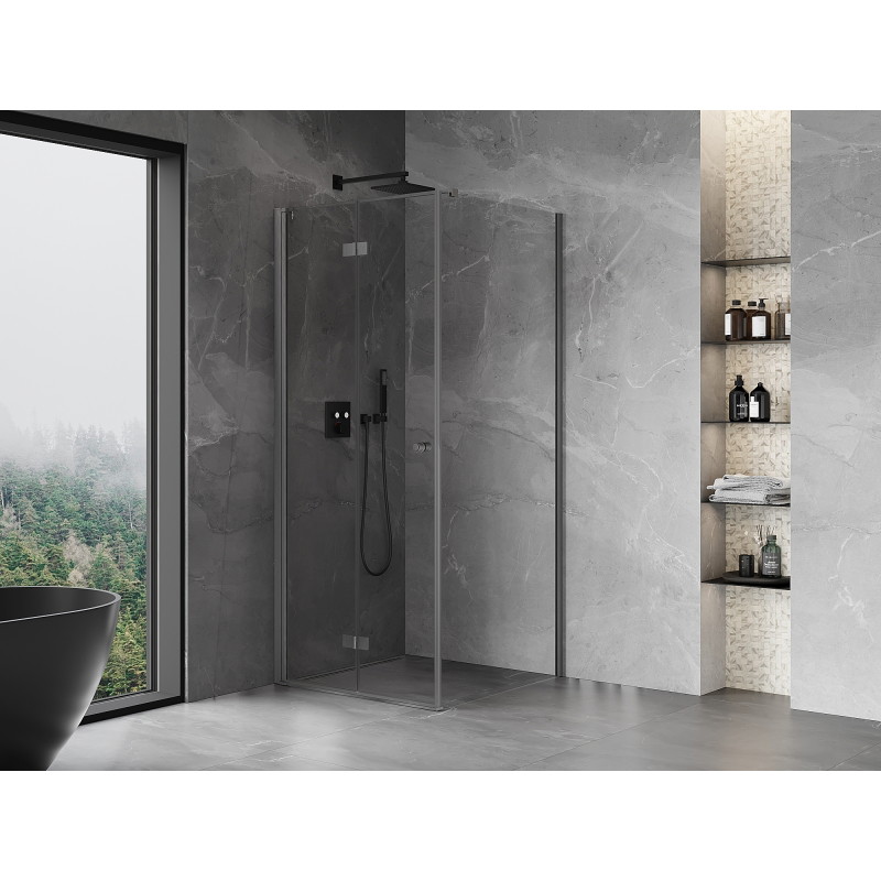 Mexen Mist-F skládací sprchový kout levý 90 x 90 cm, transparentní, gun gray kartáčovaný - 8A6T-090-090-66-00-L