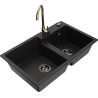 Mexen Tomas žulový dřez 2-komorový s kuchyňskou baterií Telma, černý - 6516-77-670200-50-B