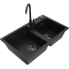Mexen Tomas granitový dřez 2-komorový s kuchyňskou baterií Telma, černý - 6516-77-670200-70-B