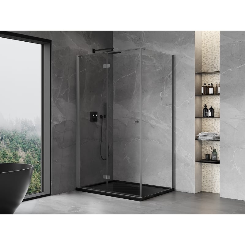 Mexen Mist-F skládací sprchový kout levý 75 x 120 cm, transparentní, gun gray kartáčovaný - 8A6T-075-120-66-00-L