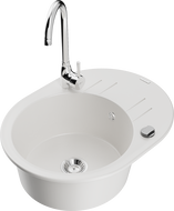 Mexen Kevin granitový dřez, 1-komorový s odkapávačem a kuchyňskou baterií Telma, bílý - 6517-20-670200-00