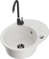 Mexen Kevin granitový dřez 1-komorový s odkapávačem a kuchyňskou baterií Telma, bílý - 6517-20-670200-70