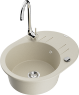 Mexen Kevin granitový dřez s 1 komorou, odkapávačem a kuchyňskou baterií Telma, béžový - 6517-69-670200-00