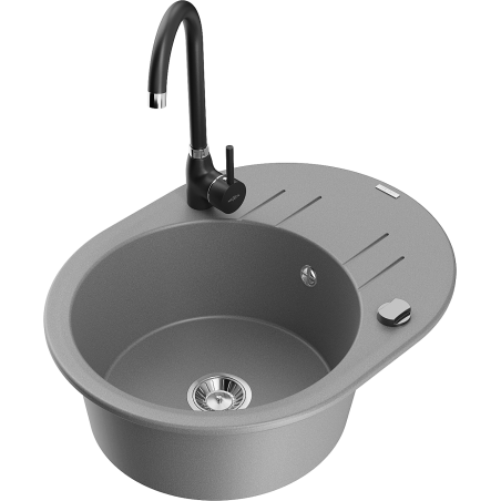 Mexen Kevin granitový dřez 1-komorový s odkapávačem a kuchyňskou baterií Telma, šedý - 6517-71-670200-70