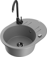 Mexen Kevin granitový kuchyňský dřez jednodřezový s odkapávačem a kuchyňskou baterií Telma, šedý - 6517-71-670200-70-B