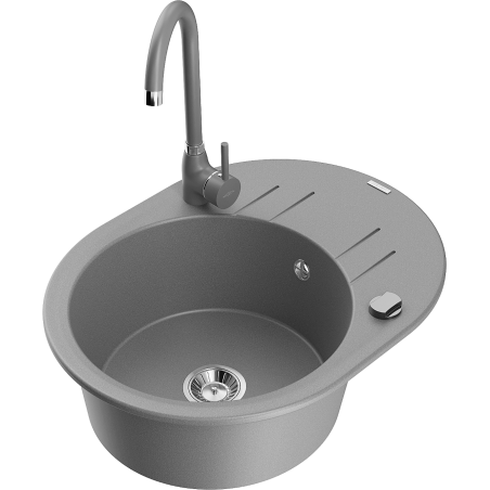 Mexen Kevin granitový dřez 1-komorový s odkapávačem a kuchyňskou baterií Telma, šedý - 6517-71-670200-71