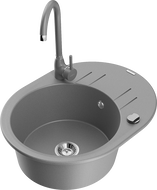 Mexen Kevin granitový dřez 1-komorový s odkapávačem a kuchyňskou baterií Telma, šedý - 6517-71-670200-71