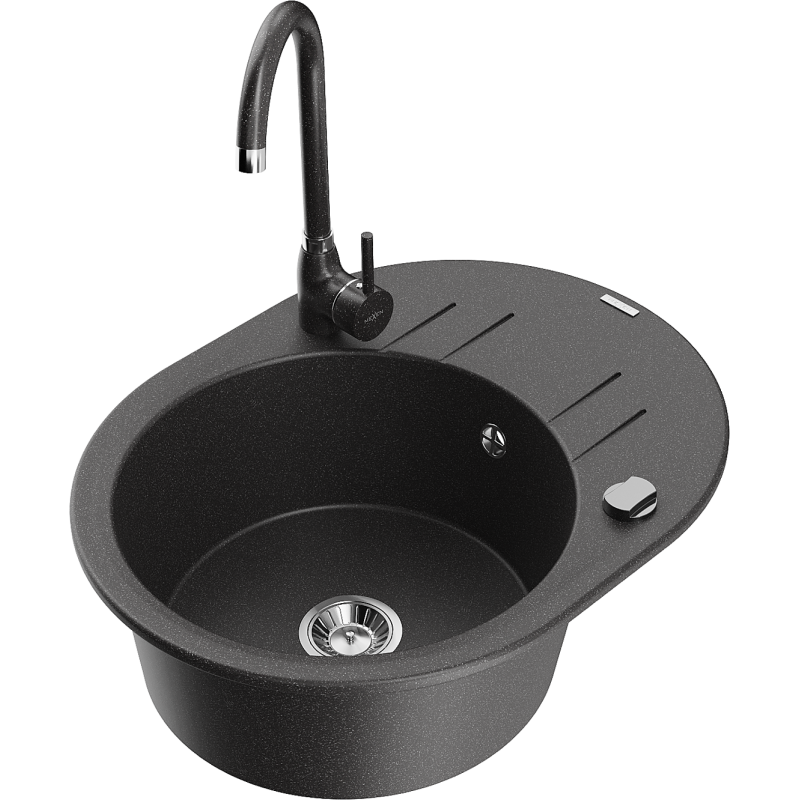 Mexen Kevin granitový dřez 1-komorový s odkapávačem a kuchyňskou baterií Telma, skvrnitý - 6517-76-670200-76