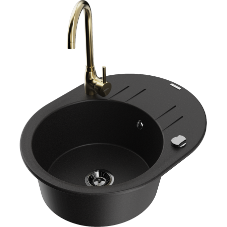 Mexen Kevin granitový dřez 1-komorový s odkapávačem a kuchyňskou baterií Telma, černý - 6517-77-670200-50-B