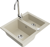 Mexen Carlos granitový dřez 1,5-komorový s kuchyňskou baterií Telma, béžový - 6518-69-670200-00