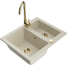 Mexen Carlos granitový dřez 1,5-komorový s kuchyňskou baterií Telma, béžový - 6518-69-670200-50