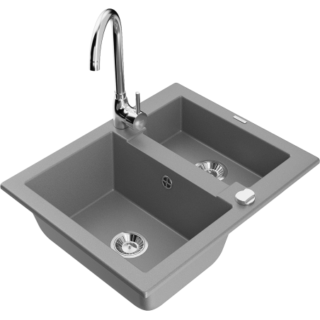 Mexen Carlos granitový dřez 1,5-komorový s kuchyňskou baterií Telma, šedý - 6518-71-670200-00