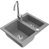 Mexen Carlos granitový dřez 1,5-komorový s kuchyňskou baterií Telma, šedý - 6518-71-670200-00