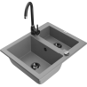 Mexen Carlos žulový dřez 1,5-komorový s kuchyňskou baterií Telma, šedý - 6518-71-670200-70-B