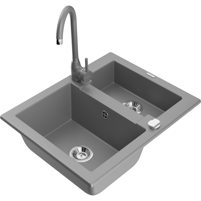 Mexen Carlos žulový dřez 1,5-komorový s kuchyňskou baterií Telma, šedý - 6518-71-670200-71