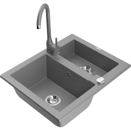 Mexen Carlos žulový dřez 1,5-komorový s kuchyňskou baterií Telma, šedý - 6518-71-670200-71