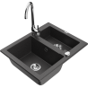 Mexen Carlos žulový dřez s 1,5 vaničkou a kuchyňskou baterií Telma, černý skvrnitý - 6518-76-670200-00