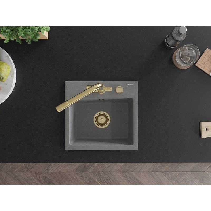 Mexen Milo granitový dřez 1-komorový s kuchyňskou baterií Duero, šedý - 6505-71-671600-50
