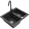 Mexen Carlos granitový dřez 1,5-komorový s kuchyňskou baterií Telma, černý skvrnitý - 6518-76-670200-70