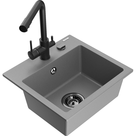 Mexen Milo jednokomorový granitový dřez s kuchyňskou baterií Duero, šedý - 6505-71-671600-70-B