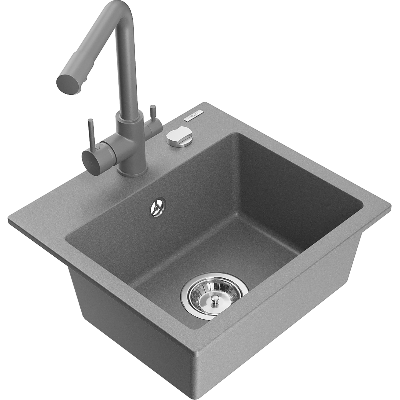 Mexen Milo granitový dřez 1-komorový s kuchyňskou baterií Duero, šedý - 6505-71-671600-71