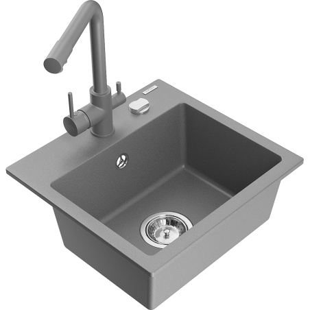 Mexen Milo granitový dřez 1-komorový s kuchyňskou baterií Duero, šedý - 6505-71-671600-71