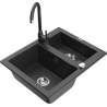 Mexen Carlos granitový dřez 1,5-komorový s kuchyňskou baterií Telma, černý sypaný - 6518-76-670200-76