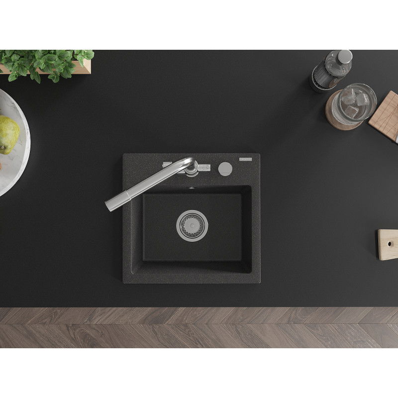 Mexen Milo granitový dřez 1-komorový s kuchyňskou baterií Duero, černý nakrapovaný - 6505-76-671600-00